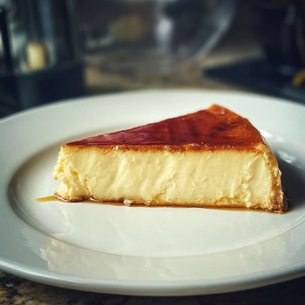 Flan aux œufs maison nappé de caramel doré, à la texture lisse et fondante, démoulé sur une assiette avec son coulis brillant.