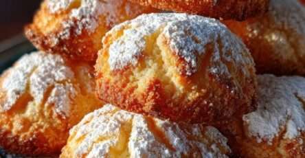 Muffins dorés et moelleux saupoudrés de sucre glace, avec une mie légère et aérée, disposés sur une grille après cuisson.