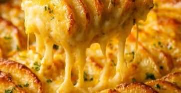Gratin de pommes de terre au fromage ultra fondant servi chaud, avec couches crémeuses, fromage filant et croûte dorée croustillante.