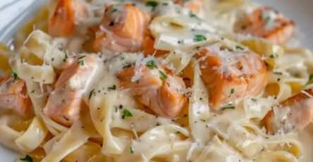 Assiette de tagliatelles au saumon nappées d’une sauce à la crème onctueuse, parsemées de parmesan râpé et d’herbes fraîches, servies chaudes dans une ambiance élégante.