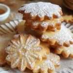 Petits sablés maison dorés découpés en formes variées, légèrement saupoudrés de sucre glace, disposés sur une plaque avec une texture croustillante et fondante.