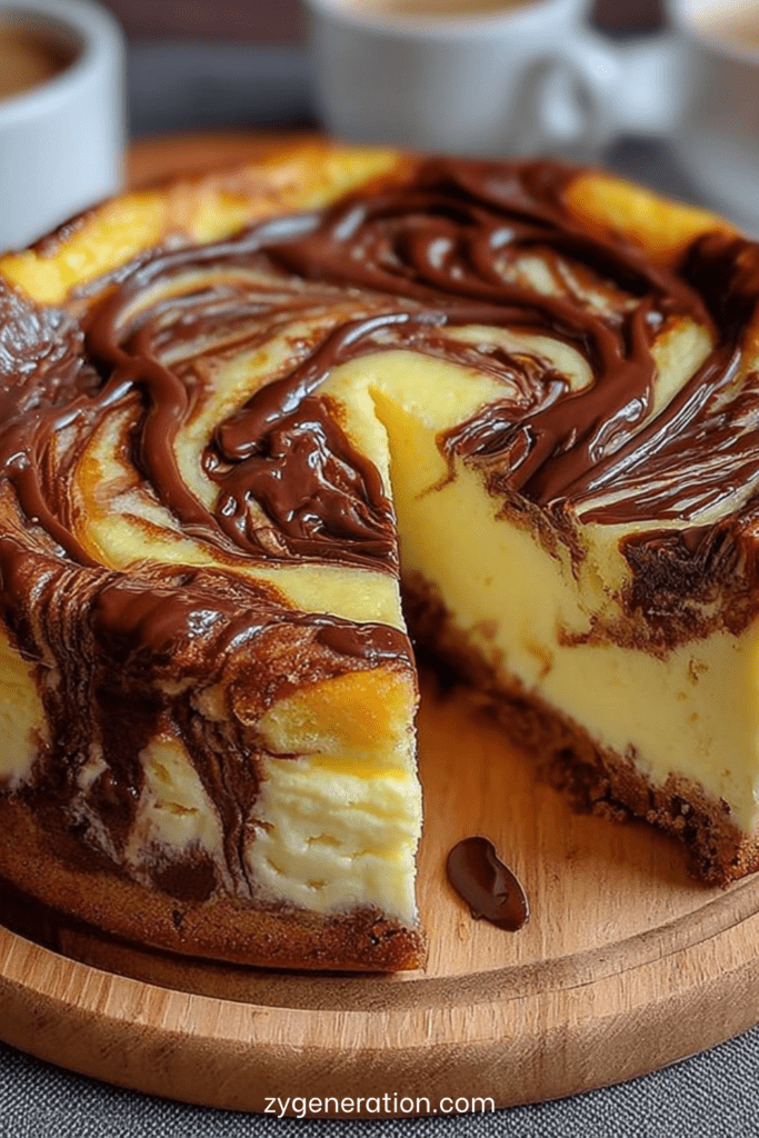 Gâteau marbré chocolat vanille moelleux avec texture crémeuse, tranches visibles révélant un marbrage chocolat fondu et vanille, servi sur une assiette.