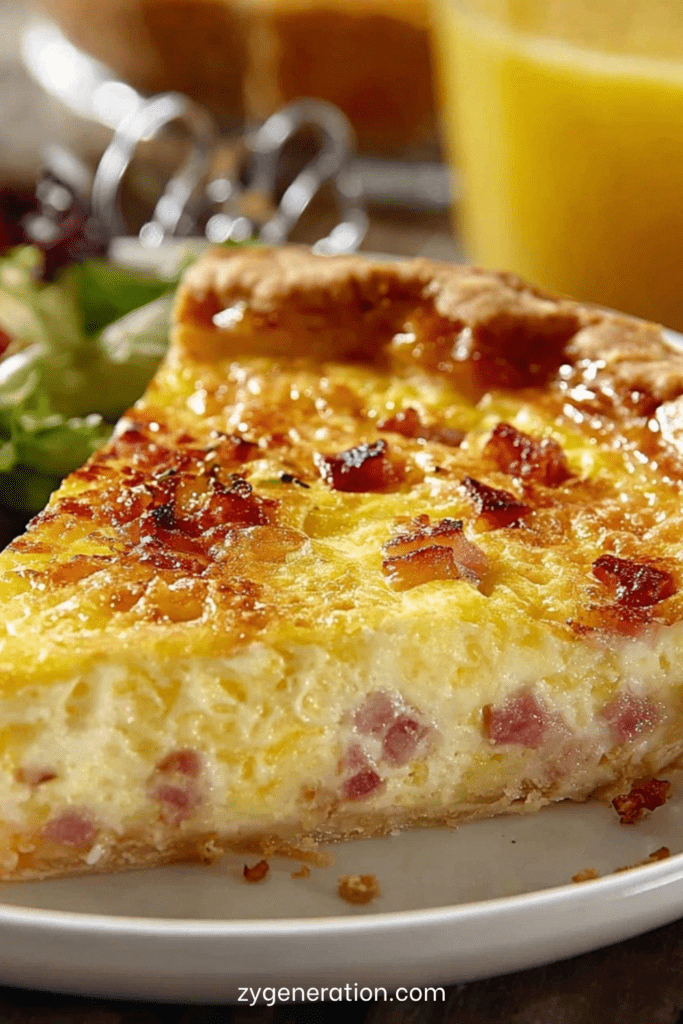 Quiche lardons fromage dorée, avec pâte croustillante, garniture crémeuse et fromage fondu gratiné en surface.