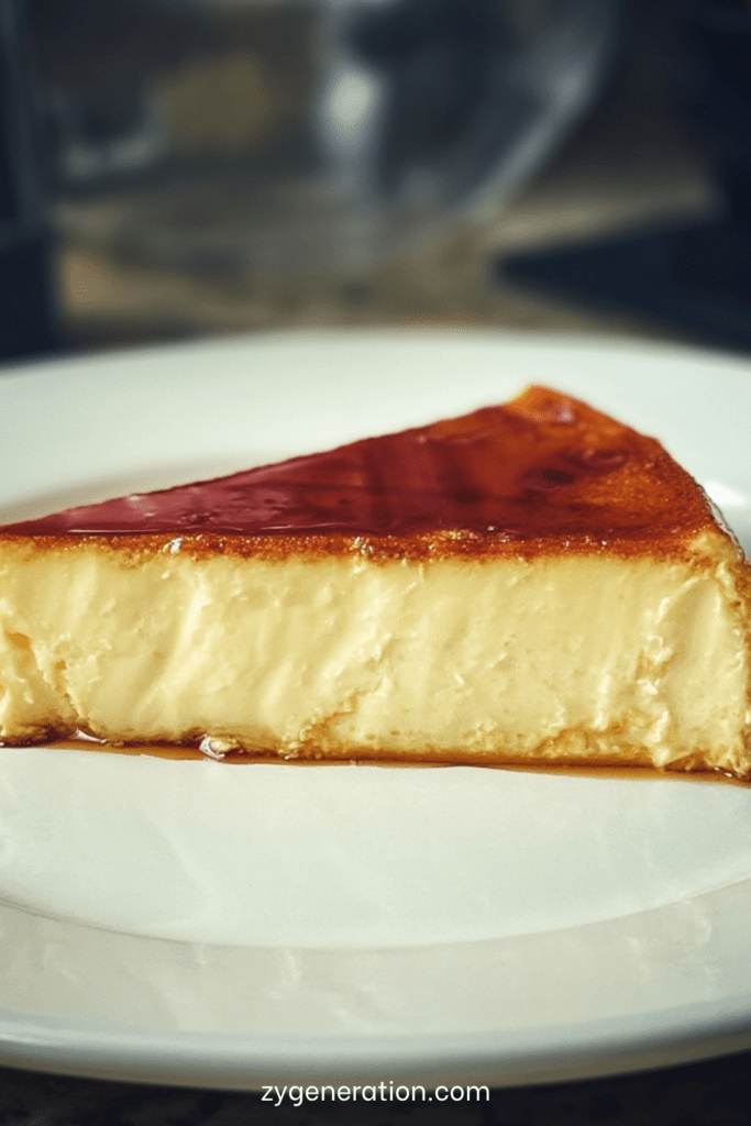 Flan aux œufs maison nappé de caramel doré, à la texture lisse et fondante, démoulé sur une assiette avec son coulis brillant.
