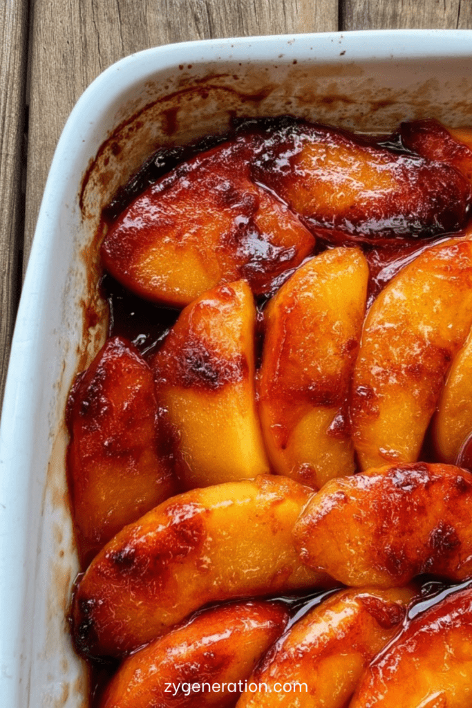 Pommes rôties au caramel fondant doré, quartiers de pommes tendres nappés d’une sauce brillante et servies chaudes en dessert.