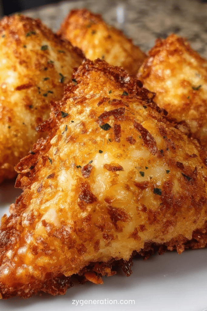 Croquettes de pommes de terre dorées et croustillantes, servies chaudes avec une texture fondante à l’intérieur et une panure croustillante sur une assiette.
