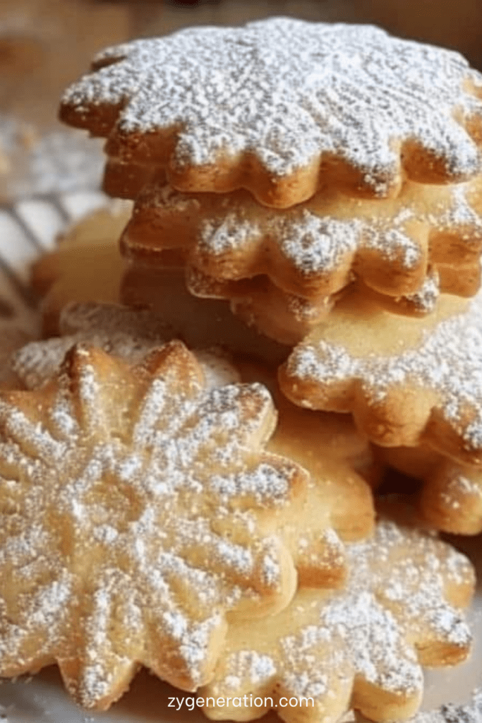 Petits sablés maison dorés découpés en formes variées, légèrement saupoudrés de sucre glace, disposés sur une plaque avec une texture croustillante et fondante.
