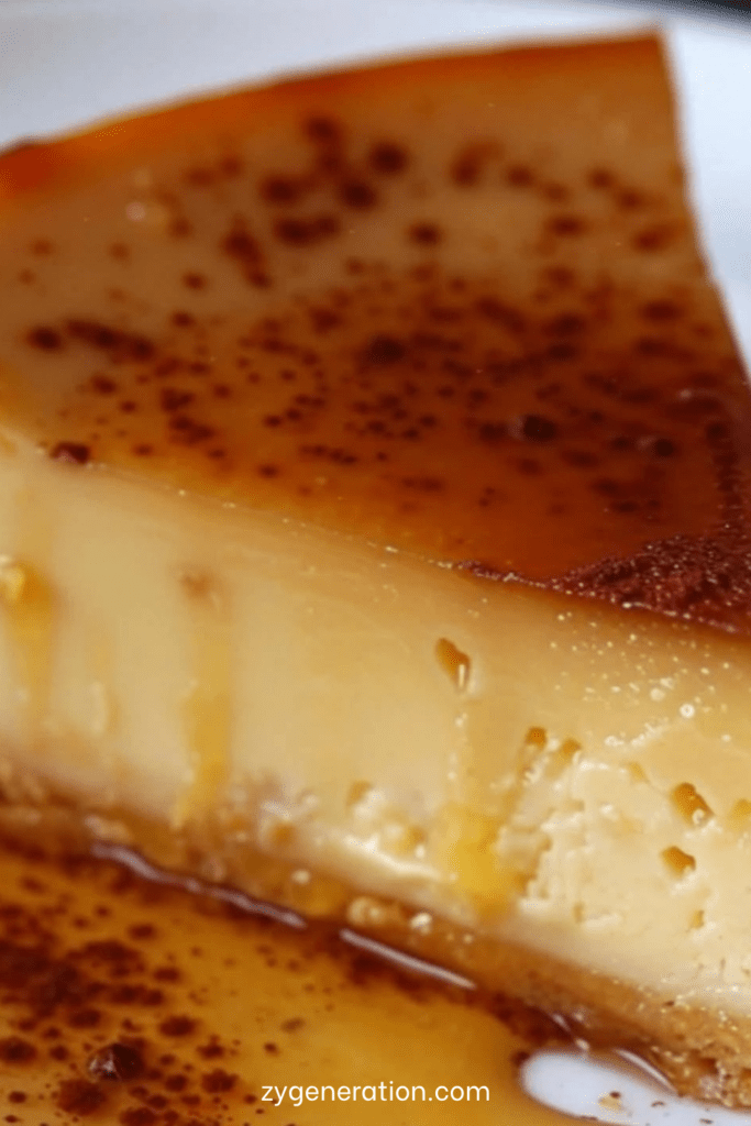 Flan coco brésilien nappé de caramel doré, texture lisse et fondante avec noix de coco râpée visible, présenté en tranches sur un plat.