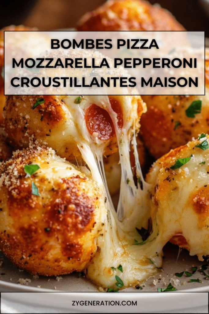 Bombes à pizza dorées au four avec cœur de mozzarella filante et pepperoni, surface croustillante au beurre et parmesan.