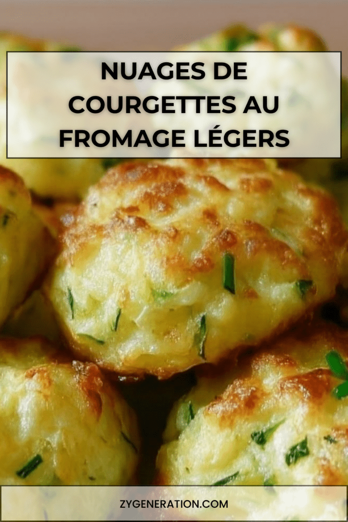 Petits nuages de courgettes au fromage cuits au four, dorés à l’extérieur et moelleux à l’intérieur, disposés sur une plaque avec herbes fraîches.