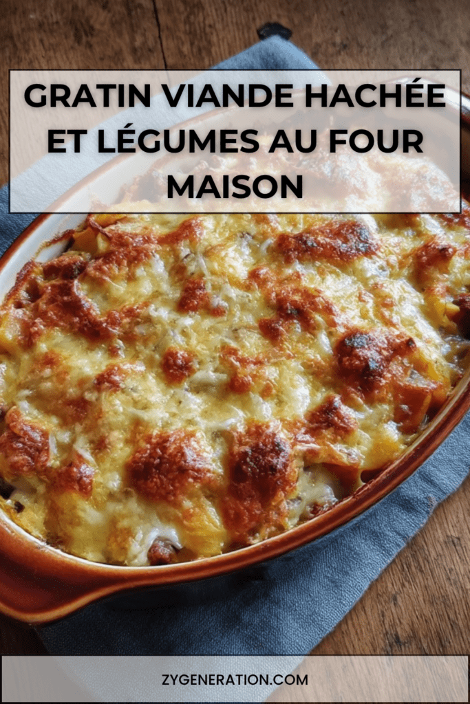 ratin doré de viande hachée et légumes avec couches de pommes de terre fondantes et fromage gratiné croustillant en surface dans un plat au four.