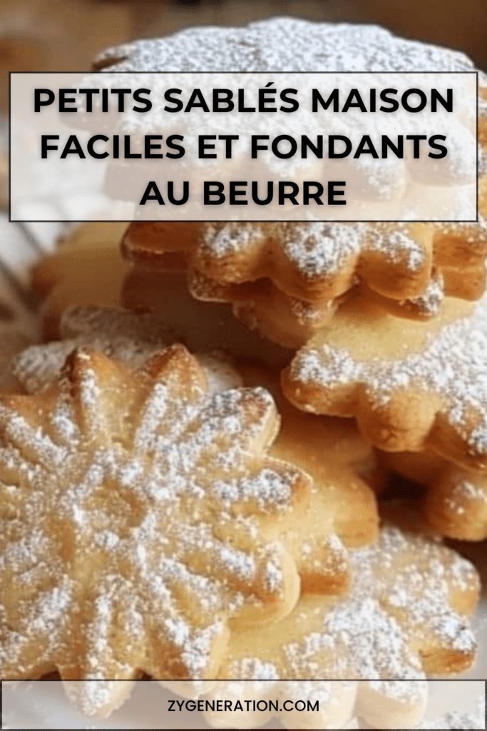 Petits sablés maison dorés découpés en formes variées, légèrement saupoudrés de sucre glace, disposés sur une plaque avec une texture croustillante et fondante.