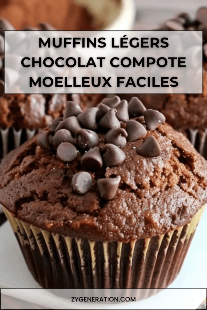 Muffins au chocolat moelleux à la compote de pommes, texture légère et aérée, avec quelques pépites visibles, présentés sur une grille de refroidissement.