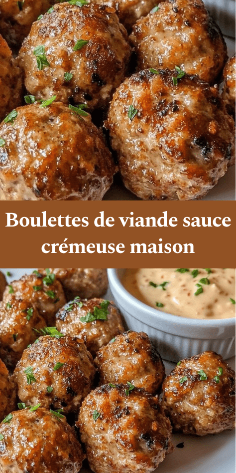 Assiette de boulettes de viande dorées et légèrement croustillantes, servies chaudes avec une sauce crémeuse à la moutarde et au miel dans un petit bol.