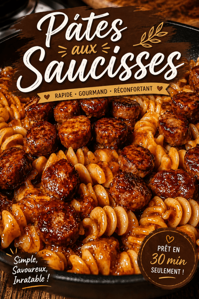 Assiette de pâtes saucisse sauce tomate avec parmesan râpé et persil frais, servie chaude dans une assiette creuse.