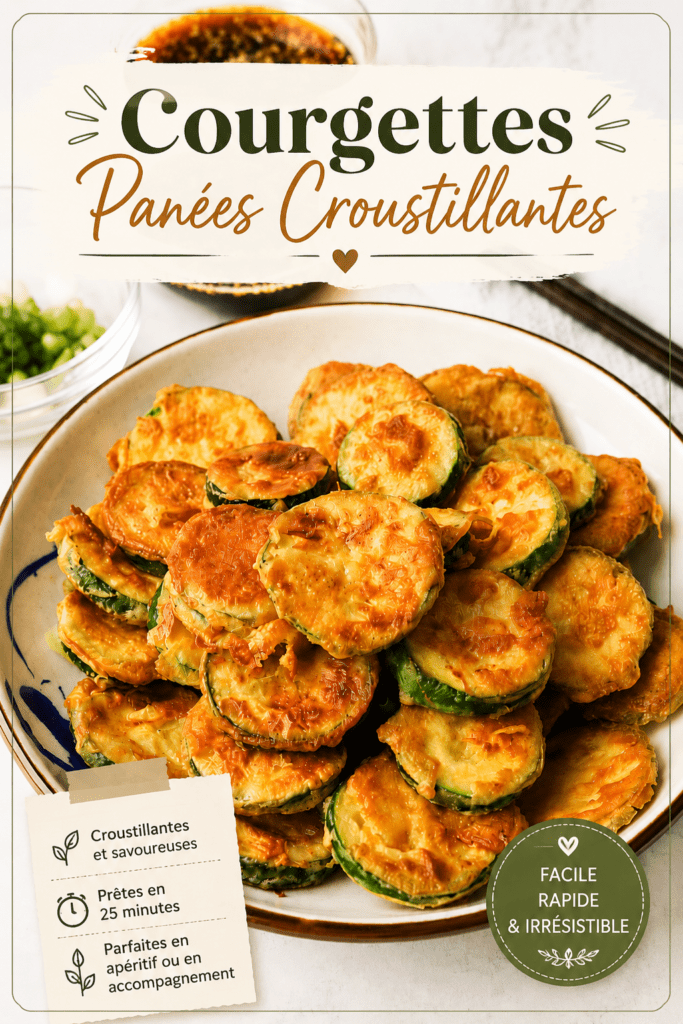 Beignets de courgettes croustillants servis chauds avec une sauce soja miel et graines de sésame.