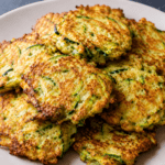 Galettes de courgettes crousti-fondantes bien dorées, servies chaudes avec une texture croustillante à l’extérieur et moelleuse à l’intérieur.