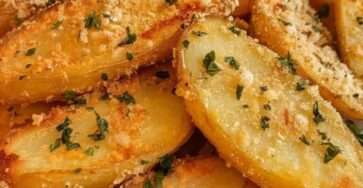 Pommes de terre croustillantes au parmesan dorées au four, avec croûte savoureuse, chapelure, ail, paprika et persil frais