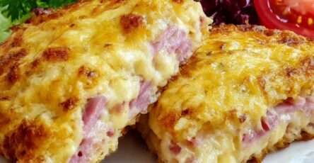 Croque-monsieur léger au four avec pain complet doré, jambon blanc dégraissé, béchamel légère, fromage râpé gratiné et salade verte.