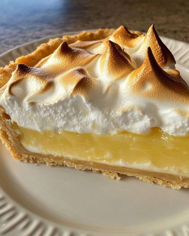 Tarte au citron meringuée maison avec crème citron lisse, meringue dorée au chalumeau et pâte sablée croustillante.