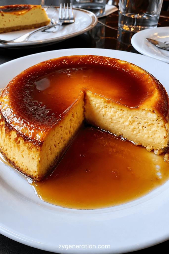Flan parisien traditionnel à la vanille, bien doré sur le dessus, avec une pâte croustillante et une crème épaisse, lisse et fondante.