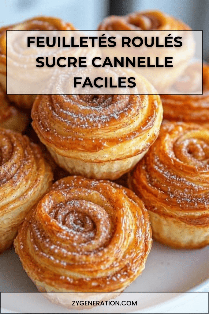 Feuilletés roulés en forme de roses, dorés et croustillants, parfumés au sucre et à la cannelle, saupoudrés de sucre glace.