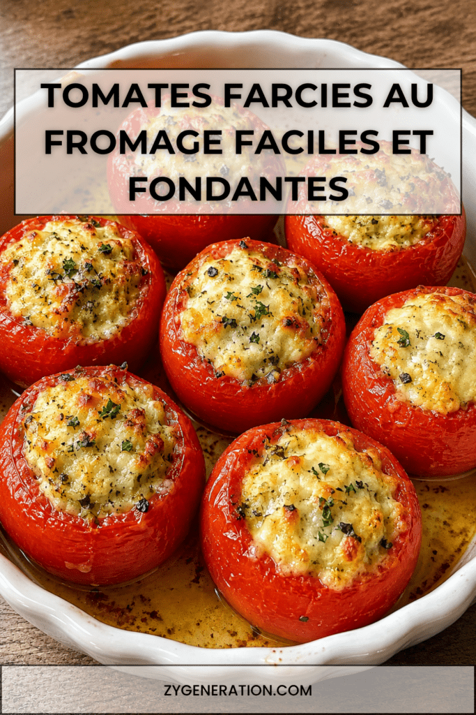 Tomates farcies express au fromage et aux herbes, gratinées au four avec une farce crémeuse, chapelure dorée et herbes fraîches.