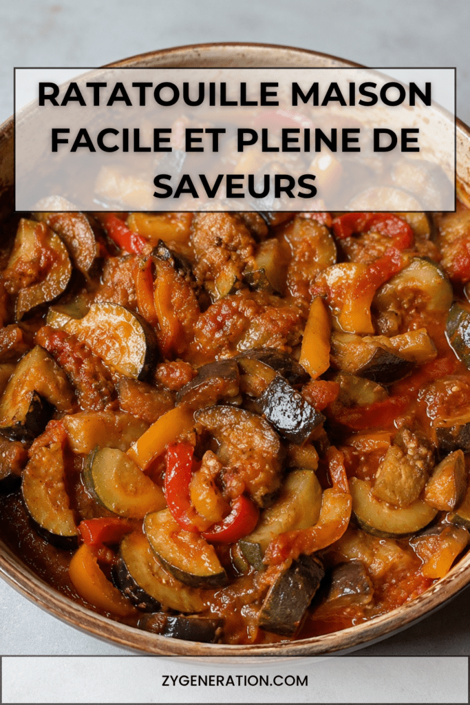 Ratatouille maison aux tomates, courgettes, aubergines et poivrons mijotés dans une cocotte rustique