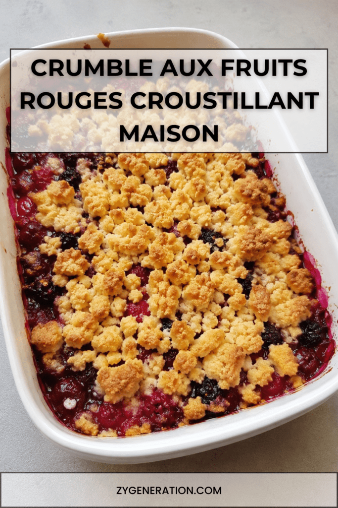 Crumble maison aux fruits rouges avec pâte croustillante dorée et fruits fondants servis dans un plat rustique