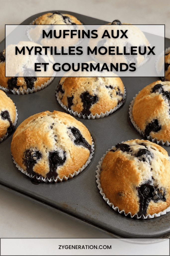 Muffins maison aux myrtilles moelleux et dorés servis sur une table avec quelques myrtilles fraîches