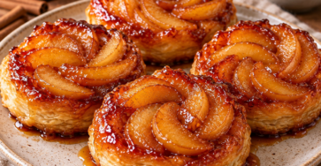 Mini-tatins aux pommes individuelles, avec pommes fondantes et caramélisées sur une pâte feuilletée dorée et croustillante.